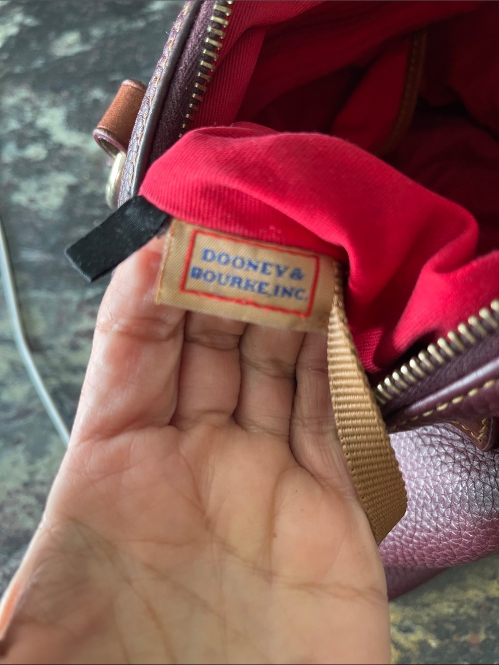 Dooney & Bourke Wine Pebbled Leather Satchel with Brown Trim - Picture 5 of 16